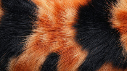 Wall Mural - Close-up of calico or tortoiseshell cat fur texture, showcasing the intricate patterns and vibrant colors of pet hair, symbolizing comfort, warmth, and the beauty of natural animal coats.

