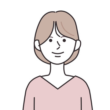 Vネックを着た横分けボブヘアの女性