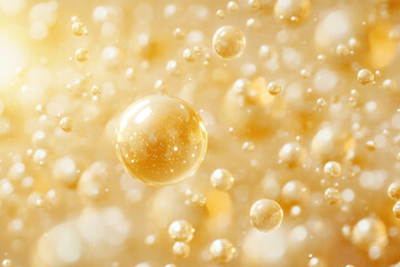 Poster - A close up of a gold colored sphere with a lot of other gold colored spheres surrounding it. The image has a bright and cheerful mood, with the gold color