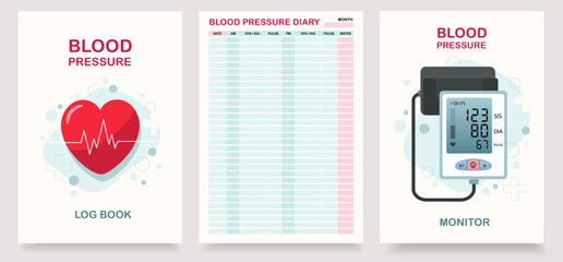 blood pressure monitor and double side log book blank, schedule, reminder, memo, infographic, heath 