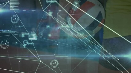 Poster - Network of connections and data processing animation over soccer scene
