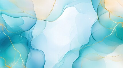Poster - Abstract fluid waves in blue and gold tones creating a serene background with soft gradients