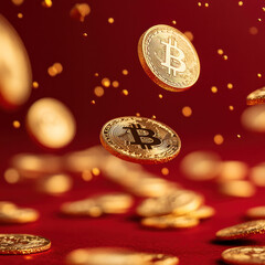 Poster - A bunch of gold coins with the letter B on them are flying through the air. The coins are scattered all over the image, creating a sense of chaos and excitement