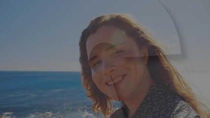 Poster - Person with long hair at ocean, creating animation on sunny day