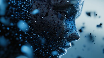 Poster - Abstract human face with digital textures creating a futuristic aesthetic profile