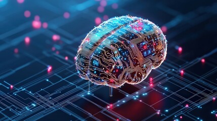Poster - A close-up of a brain made of digital circuits representing logical reasoning, Critical Thinking Skills