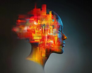 Poster - A digital rendering of a human head with glowing circuits representing innovative thought, Critical Thinking Skills