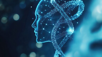 Poster - Human Genome: Dotted Profile with DNA Strand Visualizing the Future of Health