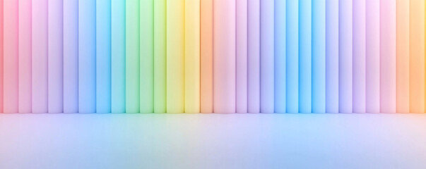 Poster - A colorful wall with rainbow stripes. The wall is white and the stripes are bright and vivid. The wall is empty and the colors are arranged in a way that creates a sense of movement and energy
