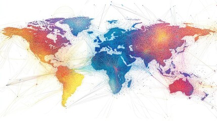 Poster - Abstract map of the world created from dots and lines emphasizing digital globalization