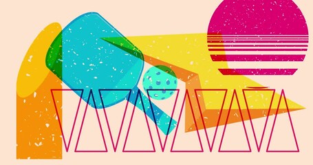Poster - Risograph Pickleball with geometric shapes animation. Moving object in trendy riso graph design video.