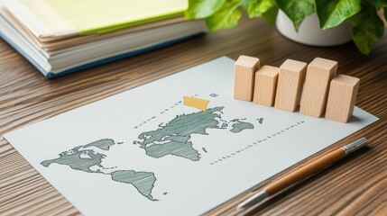 Poster - Digital screen interface showing growth charts and business expansion across continents