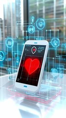 Poster - Smartphone with advanced medical data and heart monitoring showcases innovative healthcare tech