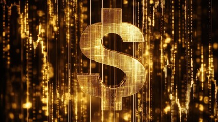 Poster - Golden dollar sign standing tall in front of upward trending financial graphs