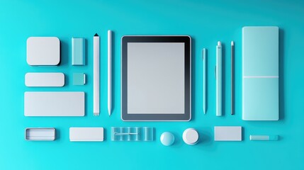 Poster - Paperless office workspace with only tablet, phone, and stylus on minimalist desk