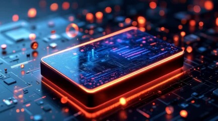 Futuristic circuit board with glowing tech device