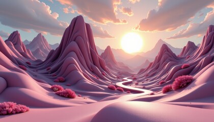 Poster - 3d geometric landscape an abstract 3d landscape filled with bold geometric shapes, reflecting light 