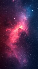 Wall Mural - Vivid nebula in cosmic expanse, blending red, purple, and blue hues, starry background