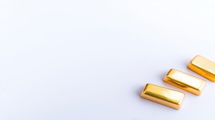 Poster - Three shiny gold squares forming steps leading upwards towards a symbolic representation of bitcoin cryptocurrency