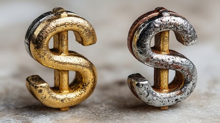 Poster - Dual dollar signs in gold and silver representing financial dynamics and economic rivalry between two nations