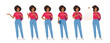 © Volha Hlinskaya - Young African American woman in different poses with backpack and book set. Various student gestures - standing, pointing, showing, holding empty blank board isolated vector illustration