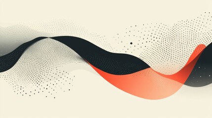 Poster - Abstract design featuring flowing waves in black, red, and orange, with dotted textures on a light background, creating a modern and dynamic visual effect.