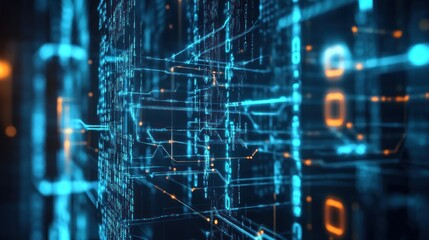 Fototapete - Abstract Digital Data Stream, Binary Code and Circuitry Visualization