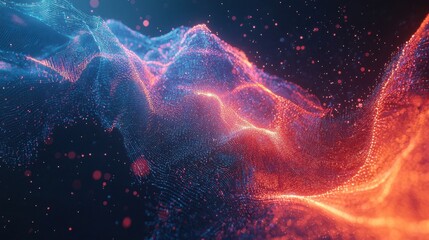 Poster - A vibrant, abstract representation of waves made from colorful particles, evoking a sense of motion and energy against a dark background.