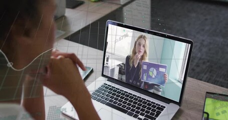 Poster - in school, animation showing colleague presenting data in video conference on laptop