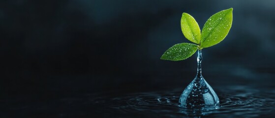 Aufkleber - Eco-Conscious Water Conservation Concept Minimalist Green Seedling Emerging from Liquid Droplet - Sustainable Innovation Visualizing Climate Resilience and Environmental Regeneration