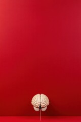 Aufkleber - Minimalist Neuroscience Innovation Anatomical Brain Model on Vibrant Red - Cutting-Edge Mental Health Visualization for Digital Wellness Platforms