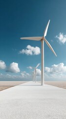 Poster - Clean Energy Minimalism Futuristic Wind Turbine Landscape Showcasing Sustainable Innovation in Advanced Renewable Infrastructure Design