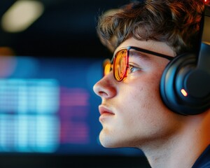 Fototapete - Immersive Digital Burnout Gen Z Tech Workers Emotional Resilience in Hyperconnected Workspace - Wellness and Performance Optimization Insights