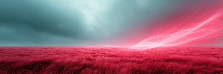 Poster - Climate Metamorphosis Surreal Magenta Grasslands Visualizing Atmospheric Transformation - Innovative Environmental Narrative and Global Warming Discourse
