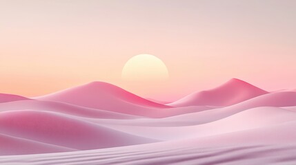 Poster - a serene desert landscape with soft pink sand dunes and a gentle sunrise, creating a tranquil and dr