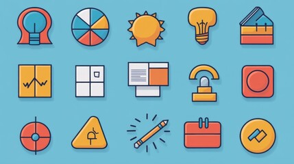 Poster - a collection of colorful, flat design icons representing various concepts like business, creativity,