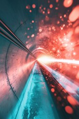 Fototapete - Quantum Data Flow Immersive Digital Tunnel Visualization with Neon Cyberpunk Aesthetic - Futuristic Network Infrastructure and Dynamic Technological Motion