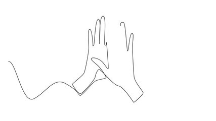 Poster - Animated self drawing of continuous line drawing two hands doing a high five. Symbol of intimacy. Supporting each other to achieve. Friend. National High Five Day. Full length single line animation