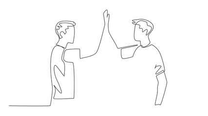 Poster - animation of continuous one line drawing two men in casual clothes doing a high five. two friends me