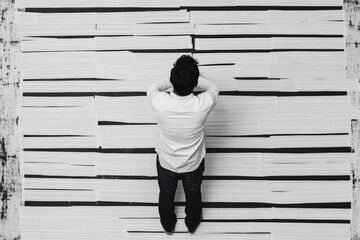 Fototapete - Digital Burnout and Creative Block Millennial Designers Minimalist Struggle with Post-Analog Graphic Distortion in Monochrome Workplace Experience