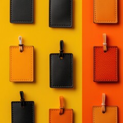 Poster - Modular Travel Identity Sleek Leather Luggage Tags in Vibrant Pop Art Colorblock - Minimalist Organization for Digital Nomads and Global Professionals