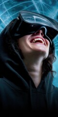 Poster - Immersive XR Experience Millennial Tech Explorer Unleashing Joy in Next-Gen Virtual Reality Interaction - Cutting-Edge Digital Engagement and Emotional Breakthrough