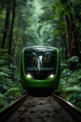 Aufkleber - verdant transit future eco-friendly high-speed rail cutting through ancient forest - next-generation