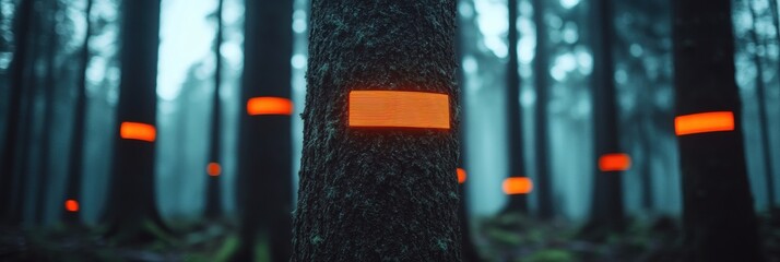 Aufkleber - Eco-Innovative Forest Monitoring Smart IoT Sensors Illuminating Climate Tech Sustainability in Misty Woodland Conservation Landscape