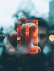 Aufkleber - Futuristic Digital Interface Exploration Translucent AR Technology Revealing Immersive Data Visualization in Urban Professional Landscape - Next-Gen Mixed Reality Experience