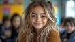 © Mitchell - Portrait of a beautiful young girl with blonde hair and brown eyes smiling in a classroom setting today