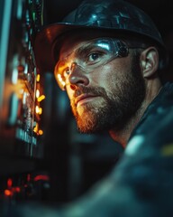 Aufkleber - Cybernetic Industrial Resilience Next-Gen Worker Intensity in Advanced Manufacturing - AI-Augmented Safety and High-Performance Technology Visualization