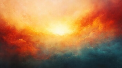 Poster - a vibrant sunset with swirling clouds in shades of orange, red, and blue, creating a dramatic and at