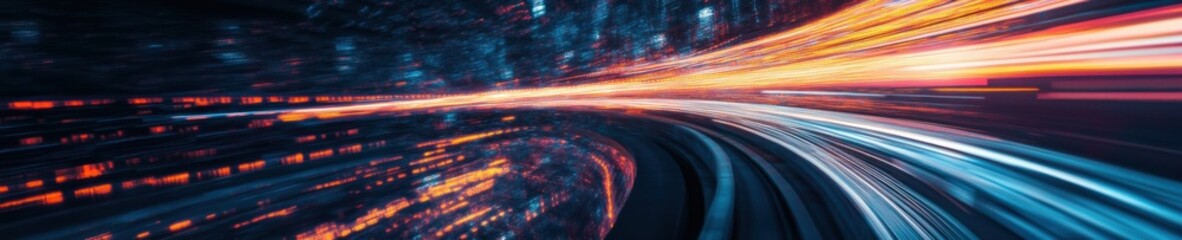 Poster - High-Speed Digital Velocity Cinematic Light Trails Visualizing Technological Acceleration, Transformative Data Flow and Quantum Performance Dynamics