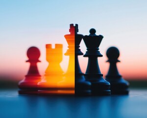 Leinwandbilder - Chromatic Strategy AI-Powered Business Intelligence Visualizing Competitive Dynamics Through Minimalist Chess Metaphor of Digital Transformation